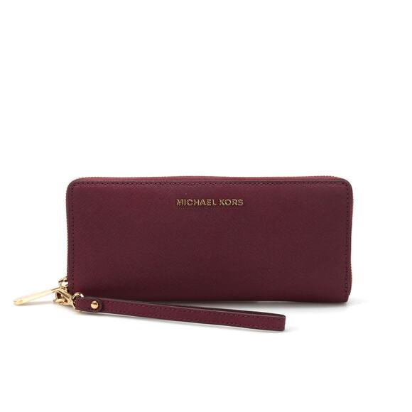 MICHAEL KORS Jet Set Travel Zip Around Continental Wristlet Wallet Maroon Red - Picture 1 of 10